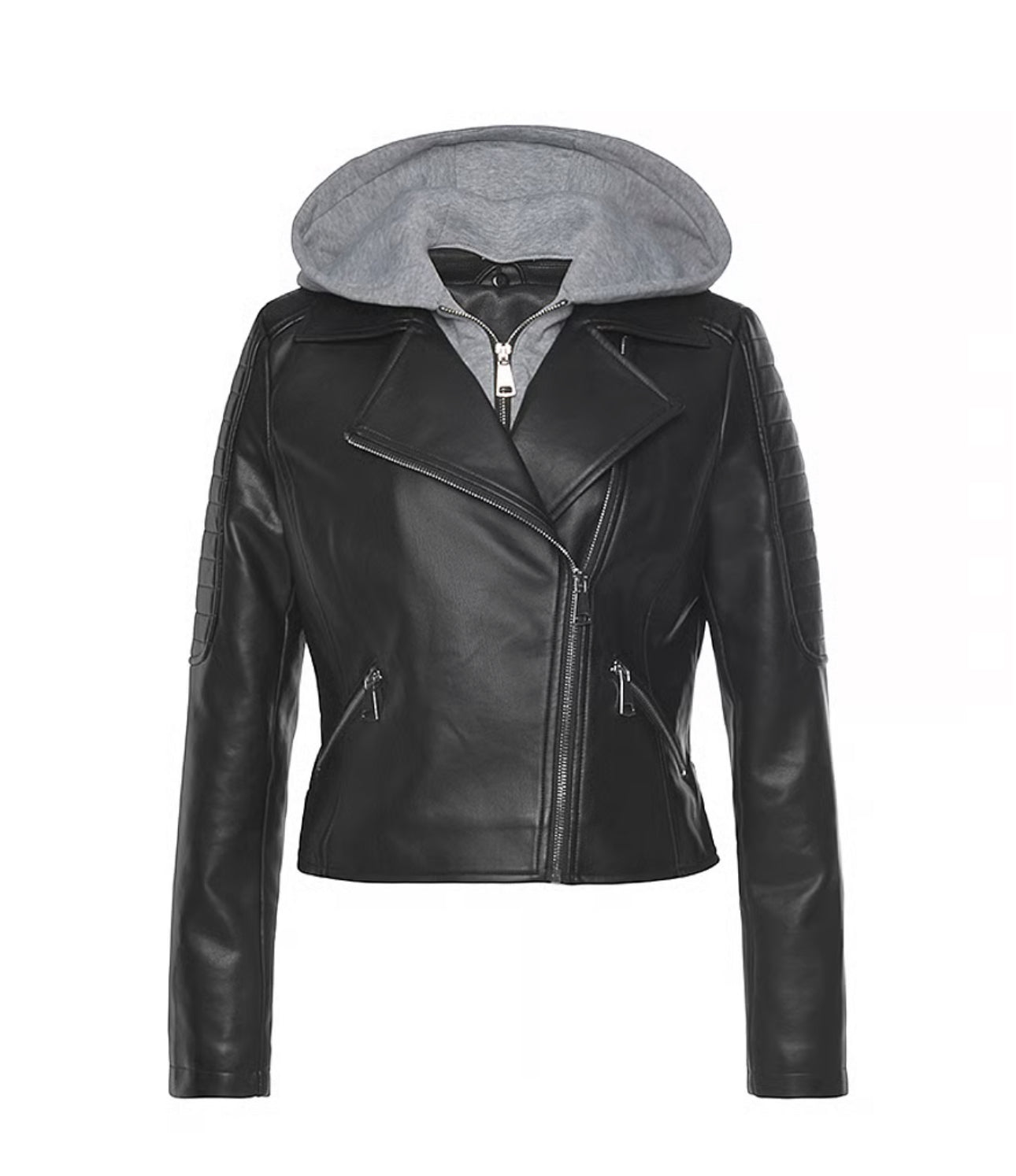 lascana Black Leather Jacket with Cropped Silhouette